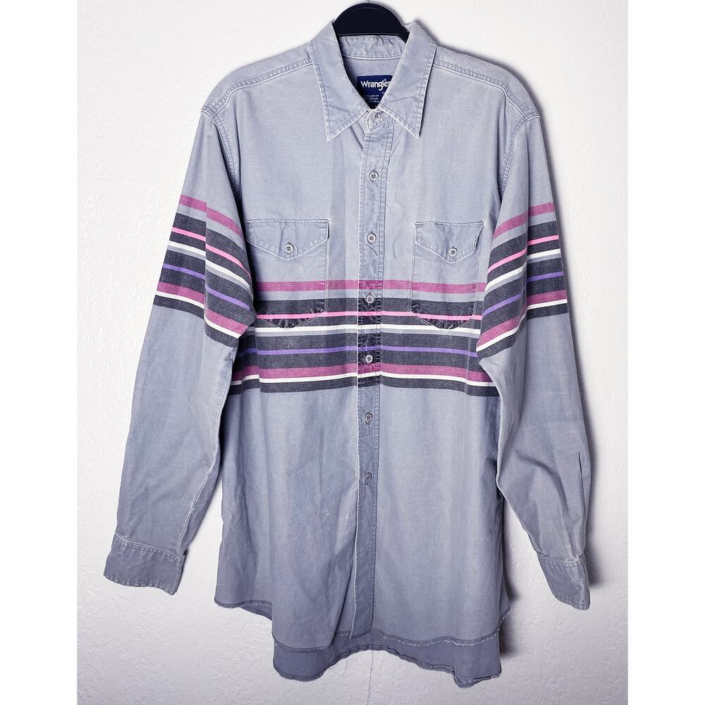 Vintage Men's Wrangler Brushpopper Western Button Up Shirt‎ Horizontal Stripes